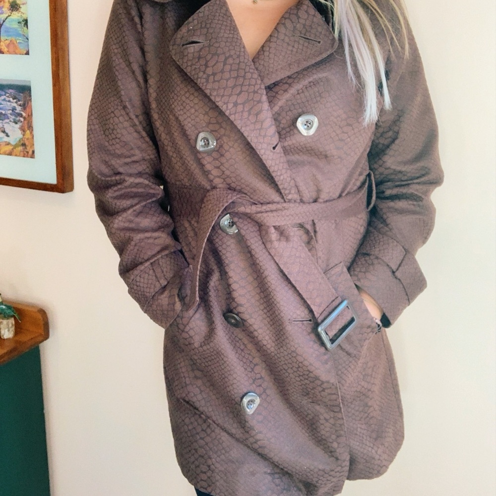 Vintage Brown Crocodile Print Northern Reflections Trench Coat Sz M